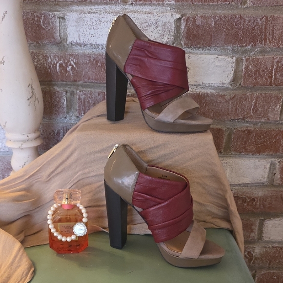 Charles David Shoes - Charles David Red and Tan Platform Heels